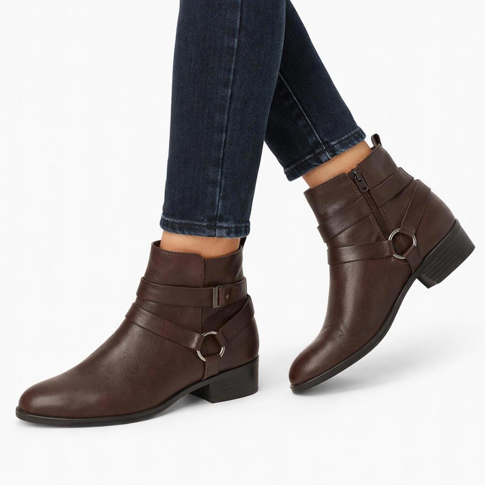 Lauren Ralph Lauren Margo Brown Leather Chelsea Ankle Boots Harness Detail - 8.5